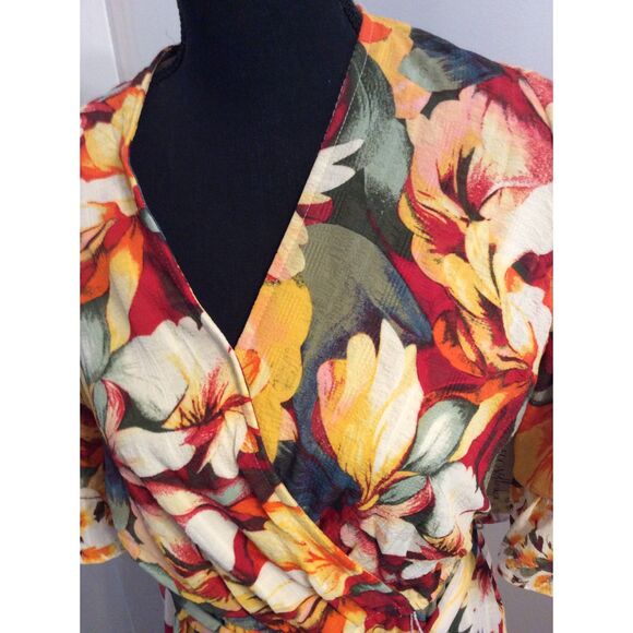 New NWT Figeroa Flower Flutter Sleeve Tiered Sunflower Floral Large Lined - Picture 6 of 9